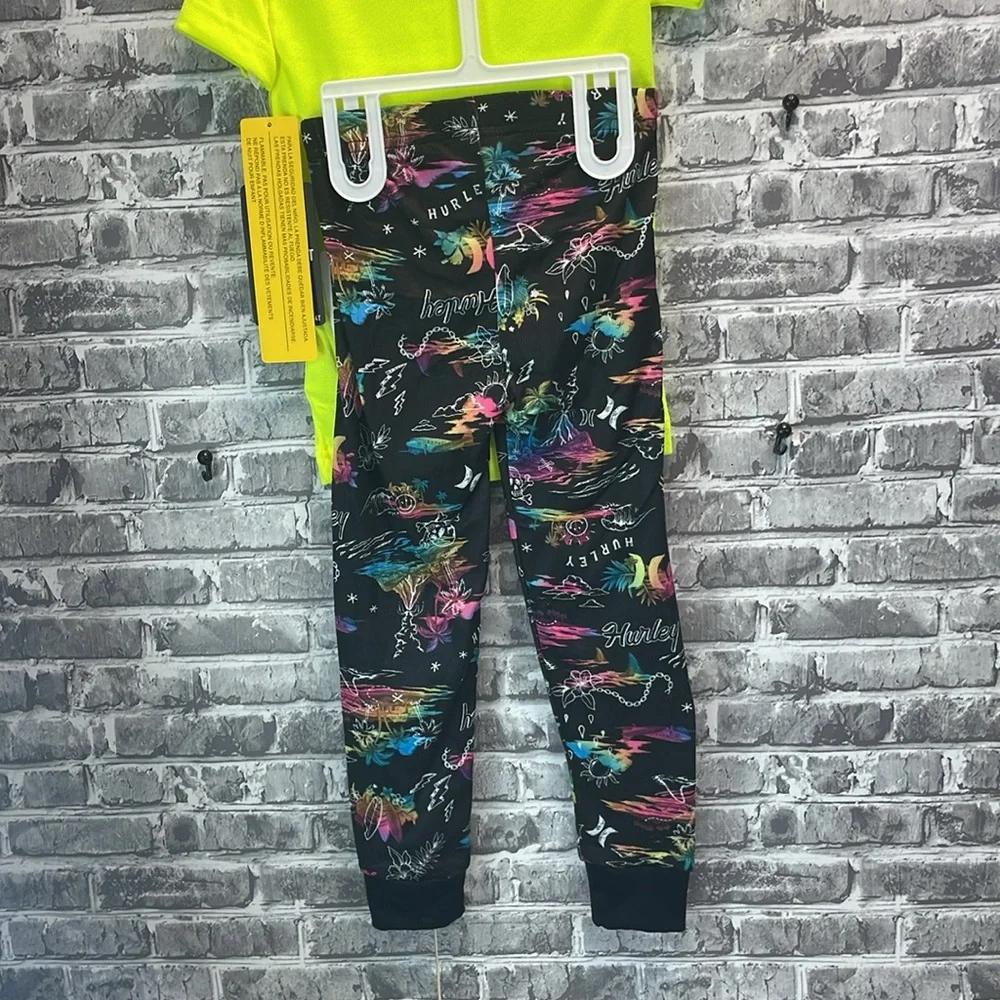 Hurley Bright Yellow Tee and Colorful‎ Leggings Set